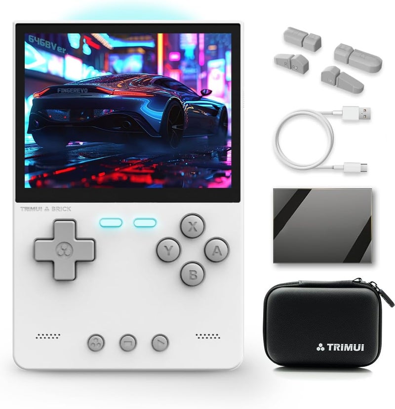 FINGEREVO Trimui Brick Handheld Game Console 3.2-inch 1024 * 768 IPS Screen 3000mAh Trimui-brick Opensource System with Portable Case and Screen Protector White - Image 1